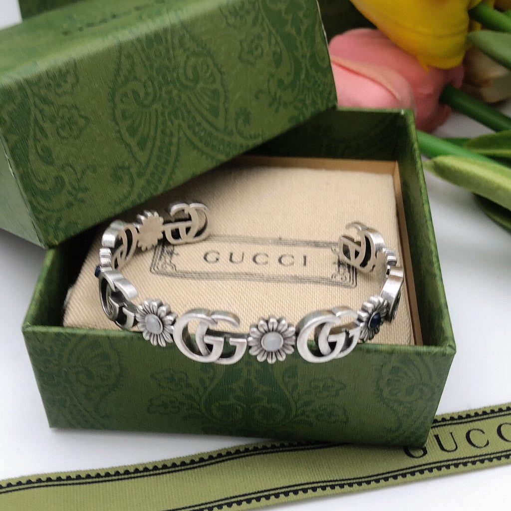 Double Gucci Flowers Open Cuff Bracelet