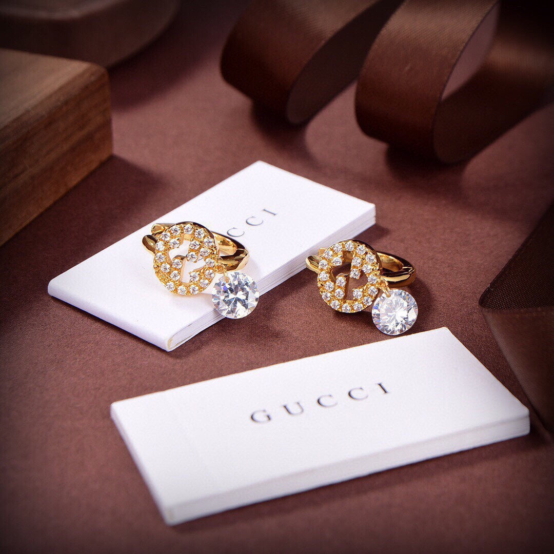 Gucci Double Interlocking Gucci Diamond 18K Gold Earrings
